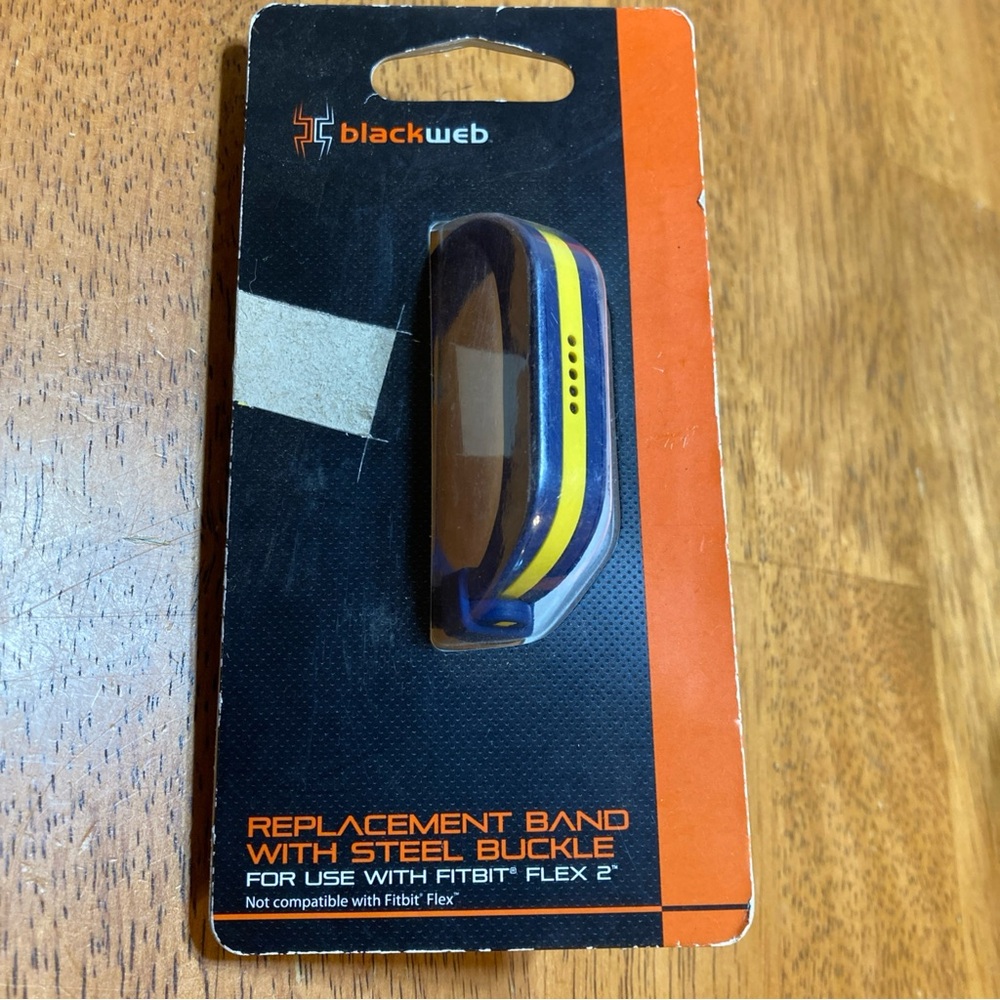 Black web blue/yellow replacement band with steel buckle for Fitbit flex 2